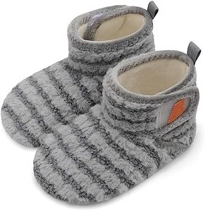 BARERUN Unisex Toddler Slippers Socks Artificial Woolen Slippers with Non-slip Rubber Sole Grey Size 10.5-11