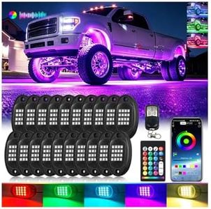 LD DARKEAGLE 20Pods RGB LED Rock Lights with APP/RF Remote Control, Segmented Multicolor Underglow Light Exterior Music Mode Waterproof 12V for Semi Trucks Pickup Jeep RV Golf Cart Offroad UTV ATV SXS