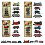 Bekecidi 4 Sets Mini Simulated Retro Steam Train, 16 Pcs Children's Pull back Car, Child Toy Gift Set Train Model Toy Decoration for Boys and Girls