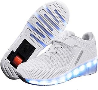 Ufatansy LED Shoes USB Charging Flashing Roller Sneakers Light Up Skates Shoes Sneakers with Wheels Kids Girls Boys (1 M US =CN32, Single Wheel, White)