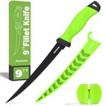 Antowin Fillet Knife for Fish, Razor Sharp German G4113 Pro Stainless Steel Blade, Fishing Filet Knives Saltwater with SharkGrip Ergonomic Handle, with Sheath & XL Sharpener, Green, 9"