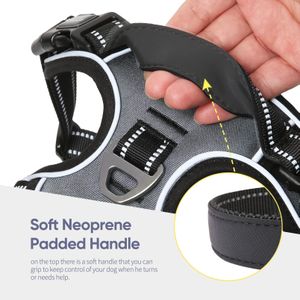 HEELE Reflective Dog Harness, Grey, Medium – No-Pull Adjustable
