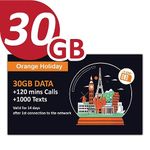 Orange Holiday Europe Prepaid eSIM Card 30GB Internet Data in 5G/4G/LTE (Data tethering Allowed)+120min & 1000 Texts from Europe to Any Country Worldwide