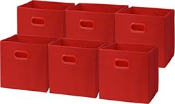 SimpleHouseware Foldable Cube Storage Bin with Handle, 6 Pack, Red