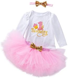 Gagacity Ensemble Bébé Fille Anniversaire Set de 3pcs Vêtements pour Fête pour Fille 1er Anniversaire Barboteuse+Bandeau de Cheveux+Robes Tutu Rose/12-18 Mois