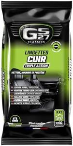 GS27 - Lingettes Cuir Triple Action - 100% Viscose Naturelle - Entretien Cuir Naturel, Teinté ou Simili - 40 Lingettes Voiture XXL