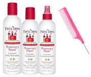 kuss Comb + Fairy TaIes Rosemary Repel Shampoo 12oz, Conditioner 8oz, & Conditioning Spray 8oz TRIO Set (w/SIeekshop Pink Comb) (Shampoo, Conditioner, Spray TRIO)