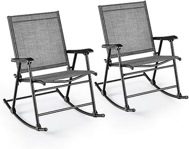 Costway Folding Rocking Chair Set of 2, Patio Rockers w/Breathable Seat Fabric & Sturdy Metal Frame, Smooth Rocking Motion, Heavy-Duty Outdoor Rocker for Backyard, Front Porch, Poolside