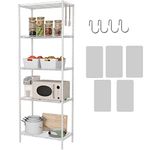 HOMEFORT 5-Shelving Unit,Adjustable Storage Shelves,Metal Wire Shelf with Shelf Liners and Hooks for Kitchen,Closet,Bathroom,Laundry,White,21" W x 11" D x 59" H