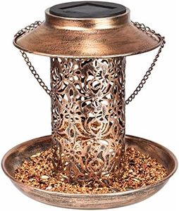 KIMCHOMERSE Solar Bird Feeder for Outside Hanging Outdoor, Heavy Duty Copper Wild Bird Feeder with Light for Garden Yard Decoration