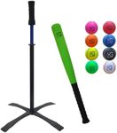 Macro Giant 24 Inch T Ball, Tee Ball, T-Ball Set, 1 Foam Bat, 8 Foam Baseballs, Assorted Colors, Training Practice, Youth Batting Trainer Beginner, School Playground, Kid Gift, Green Bat, 24 inch