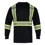 FONIRRA Hi Vis Shirts for Men Reflective ANSI Class 2 Safety Long Sleeve High Visibility Work Construction T Shirts Black