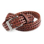 ECHAIN Men Braided Woven Genuine Leather Belt Brown (Waist:28-30, orange 3)