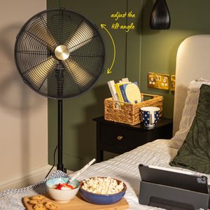 Russell Hobbs 16” Metal Pedestal Fan – Brushed Gold & Black, 3 Speeds, Oscillating