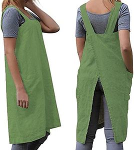 Women's Cross Back Pinafore Apron with Large Pockets Home Kitchen, Restaurant, Coffee house,Cooking Gardening Works Green-L