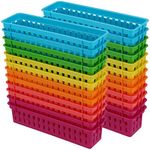 HEIHAK 24 Pack Classroom Pencil Organiser Baskets, Classroom Pen Basket Trays Coloured Pencil Baskets Stationery Storage Basket for Classroom, Drawers, Shelves, Desktop, Closet, Assorted Colors