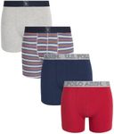 U.S. Polo Assn. Men's Underwear - Performance Stretch Boxer Briefs with Comfort Pouch (4 Pack), Blue/Stripe/Red/Heather Grey, S