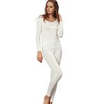 Liang Rou Women's Crewneck Ultra-Thin Long Johns Underwear Set Creamy-White L