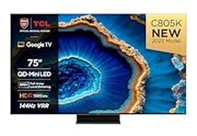 TCL 75C805K 75-inch QLED Mini LED, Full Array 4K HDR Premium 1300nits, Smart Gaming TV Powered by Google (Freesyncy Premium Pro, 144Hz Motion Clarity Pro, Dolby Vision IQ & Atmos, Onkyo sound)