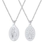 U7 925 Sterling Silver Virgin Mary Necklace Pendant with 20" Chain Catholic Gift for Women Gilrs Oval Miraculous Medal Jewelry