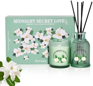 Aeeteek Gardenia Reed Diffuser Set 3.5oz Aroma & Jar Candle Sets Elegant Floral Scent Home Fragrance Essential Oil with 5pcs Fiber Sticks Classic Aromatherapy Scented Candles Gifts for Decor