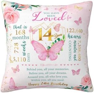 Birthday Gifts for 14 Year Old Girl Pillowcase 18" x 18", 14 Year Old Girl Birthday Gifts Ideas, 14th Birthday Gifts for Girls, Presents for Teen Girl 14 Birthday, Best Gifts for A 14 Yr Old Girl