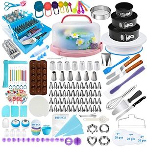 Gawren-H&E Cake Decorating Kit-520 PCS Cake Decorating Supplies Kit with Cake Carrier,Storage Case,Springform Cake Pans Set,Piping Bags and Tips Set,frosting piping kit,Cake Baking Supplies Set