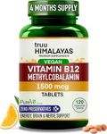 truu Himalayas Vitamin B12 Methylcobalamin 1500mcg Tablets -Active form- B12 Supplement for Men & Women - PureVe Forte - Supports Energy, Brain & Nerve Health -Vegan-Zero Preservatives-120 Veg Tablets