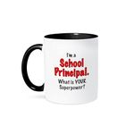 3dRose Im a school principal what is your superpower. Red. - Two Tone Black Mug, 11oz (mug_193262_4), 11 oz, Black/White