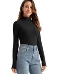 Womens Mock Turtleneck Long Sleeve Ribbed Thermal Undershirt Top, Black, Medium