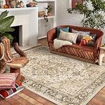 HILORUUG Machine Washable Area Rugs: Living Room Non-Slip Oriental Indoor Rug Vintage Farmhouse Bedroom Carpet Soft Low Pile Thin Neutral Mat for Dining Room Kitchen Home Office 5x8 Beige