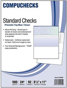 Compuchecks Check on Top Blank Check Paper - 500 Pack, Quick-Books & Laser Printer Compatible - Security Business Checks with Voucher - 8.5" x 11" Blue/Green Prismatic