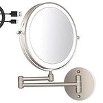 Amelar 8 Inch Wall Mounted Makeup Mirror USB Rechargeable LED 3 Color Lights Two Sided 1X/10X Magnifying Mirror Touch Switch Intelligent Shutdown 360° Vanity Mirror for Bathroom Hotel(Nickel)