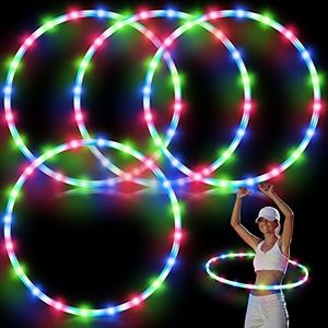 Jerify 4 Pack LED Hoop Light Up Hoop LED Glowing Lights Fitness Exercise Hoop 10 Color Changing Exercise Glowing Hoop for Dance Dark Fitness(36 Inch)