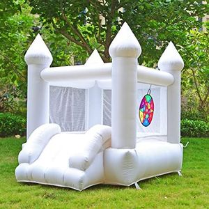 White Bounce House with Blower, Inflatable Trampoline for Kids, Bounce House with Slide, Basketball Hoop, Target Ball, Durable and Easy to Install, Suitable for Kids Birthday