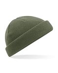 Beechfield B43R Olive Green Fisherman Style Beanie Hat - Unisex Winter Hat, Classic Knit and One Size Beenie Hat - Double Layer - 100% Recycled Polyester