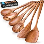 Zulay Kitchen 6 Piece Wooden Spoons for Cooking - Smooth Finish Teak Wooden Utensils for Cooking - Soft Comfortable Grip Wood Spoons for Cooking - Non-Stick Wooden Cooking Utensils - Wooden Spoon Sets