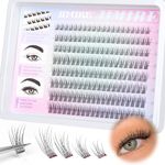 JIMIRE 160Pcs Self Adhesive Eyelashes Natural Look 9-14MM Wispy Pre Glued Cluster Lashes No Glue Needed Press on Lashes Reusable Self Adhesive Eyelash Clusters Classsic Individual Lashes Cluster