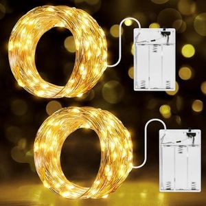 Ollny Fairy Lights Battery Operated - 2 Packs 10m 100 LEDs Cooper Wire Battery Powered Lights for Bedroom, Waterproof Micro String Lights for Indoor/Outdoor/Outside/Bottle Decorations(Warm White)