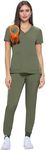 M&M SCRUBS Women's Essential Jogger Scrub Set Nursing Uniform Clearance Cool Stretch Scrub Top and Pant Workwear (Olive, Medium)