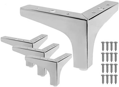 Seimneire 4pcs 4 Inch Furniture Legs, Modern Style Furniture Sofa Legs Metal Polished Chrome Triangle Feet for Table Cupboard Sofa Couch Chair