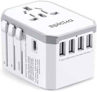 EPICKA Universal Travel Power Adapter - All in One Worldwide International Wall Charger AC Plug Adaptor with Smart Power USB for USA EU UK AUS Cell Phone Laptop (TA-105, White)