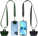 CACOE Phone Lanyard 2 Pcs-Adjustable Neck Strap,Universal Crossbody Lanyards Compatible with Most Smartphones (Black+Dark Green, 21.65")