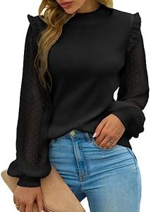 Blooming Jelly Womens Mock Neck Dressy Sweaters Sheer Long Sleeve Pullover Shirt Business Casual Knit Fall Tops（XL,Black）