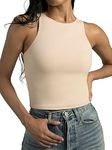 Colorfulkoala Women's Tank Tops Body Contour Sleeveless Crop Double Lined Yoga Shirts(S, Ivory)