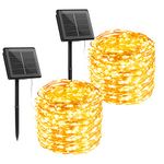 Solar String Lights Outdoor Waterproof, 2 Packs Total 66FT 200 LED Solar Fairy Lights with 8 Light Modes, Solar Powered Firefly Lights Outdoor for Patio Yard Tree Garden Christmas(Warm White)