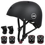 XJD Kids Bike Helmet,Multi-Sport Protective Gear Set for 3-5-8-14 Years Boys Girls with Knee and Elbow Pads Wrist Guards fit Roller Skates,Cycling, ((Multi-Colors) (Black, Medium: 8-14 Years Youth)