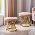 Dence Store Vanity Stool for Makeup Modern Velvet Vanity Chair with Metal Legs Round Ottoman Foot Stool for Living Room Makeup Room Entryway Home Decoration (Pink, 2)