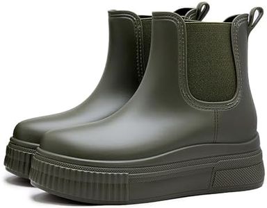 XHOGNLS Women's PVC Chunky Platform Ankle Rain Boots Waterproof Slip On Anti-slip Chelsea Boots Comfort Wide-leg Elastic Band Outdoor Rubber Garden Work Rain Boots For Yard Farm (green,5)