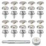 32 Pcs Screw Snap Fastener Kit Silver Canvas Snaps Kit Stainless Steel Snap Fasteners Press Stud Kit for DIY Projects Boat Cover Wood Leather Crafts - 15mm